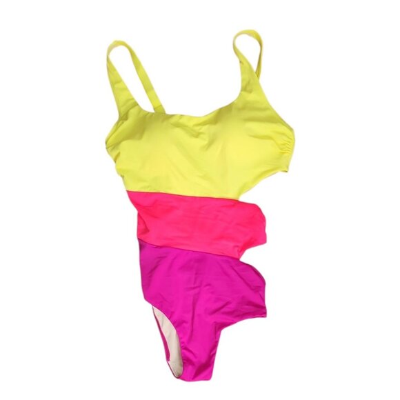 Swimsuits For All Bathing Suit Size 12 One Piece Yellow Pink Purple Cutout Side - Picture 1 of 6